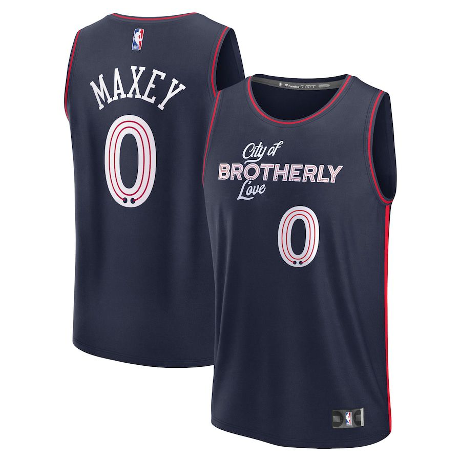 Men Philadelphia 76ers #0 Tyrese Maxey Fanatics Branded Navy City Edition 2023-24 Fast Break NBA Jersey